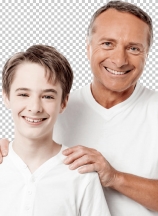 Happy father and son over white background