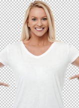 Smiling woman pointing her stomach