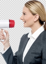 Business woman proclaiming into megaphone