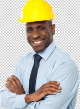 Construction manager with arms folded