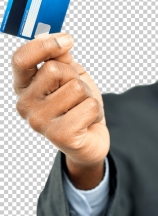 Male hand holding up a credit card