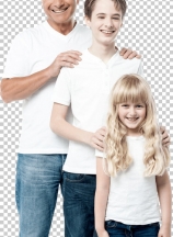 Happy father with children standing in row