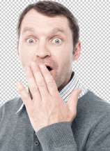 Shocked man covering his mouth with hand