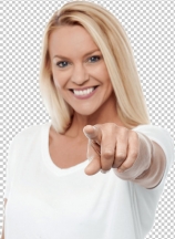 Happy woman pointing at you