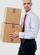 Corporate man with a cardboard box in hand