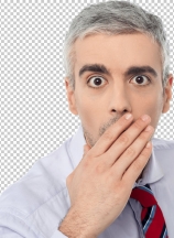 Senior mature man closing mouth with hand