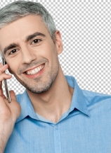 Middle aged man talking on cell phone