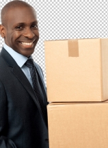 African corporate man holding card box