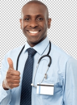 Smiling medical doctor showing thumbs up