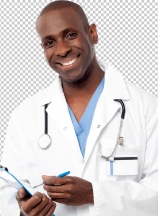 Doctor in a uniform holding a clipboard