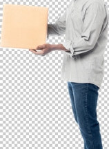 Smiling middle aged delivery man