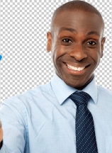 Cheerful executive holding credit card