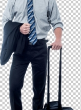 Handsome businessman posing with trolley bag