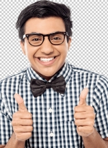 Young man showing double thumbs up