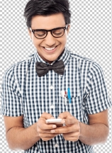 Cheerful young man using mobile phone