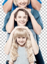 Family of four posing in a row