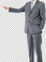 Happy businessman pointing on copy space