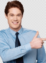 Smiling businessman pointing away