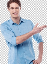 Casual cool guy pointing away