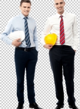 Two businessmen with hard hats