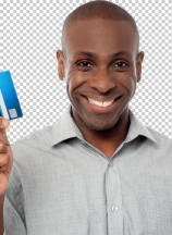 Smiling guy holding credit card