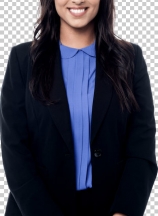 Smiling executive standing with her hands clasped