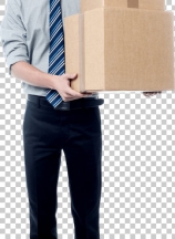 Handsome young man with with stack of boxes