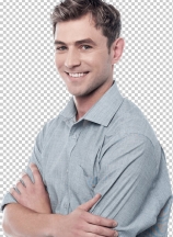 Confident young casual man thinking
