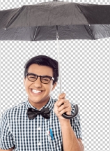 Smiling young man with an umbrella