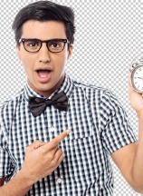 Excited man holding an antique clock