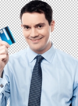 Corporate man holding debit card