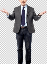 Middle aged businessman with open hands
