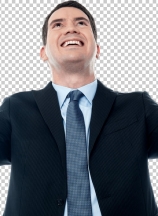 Mature businessman with raising arms